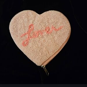 Beaded Heart Zip Pouch - Pink 'Lover' Design